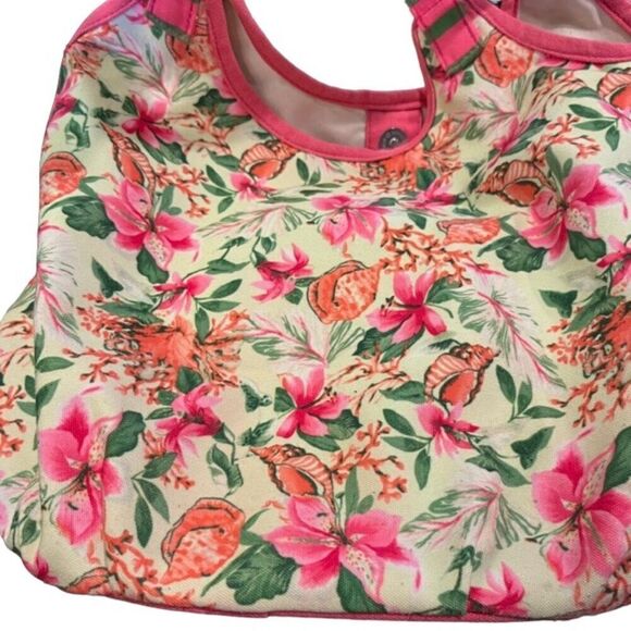 Caribbean Joe Coral Floral Hobo Bag with Striped Handles - Picture 9 of 15